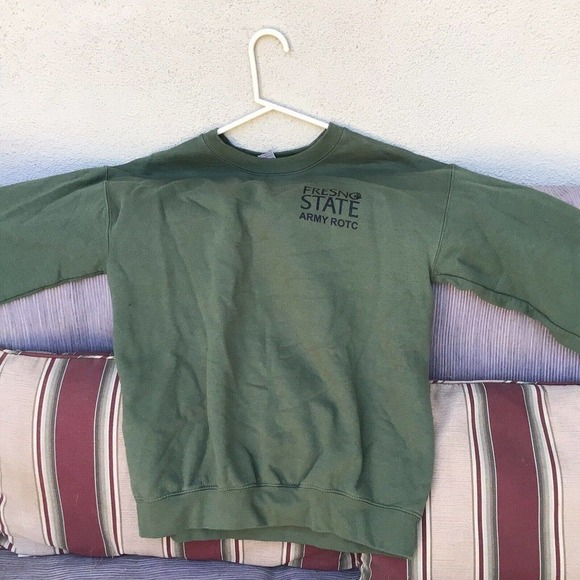 Gildan Sweatshirt SzM Unisex Fresno State Army ROTC Green Long Sleeve Used Good - Picture 8 of 10